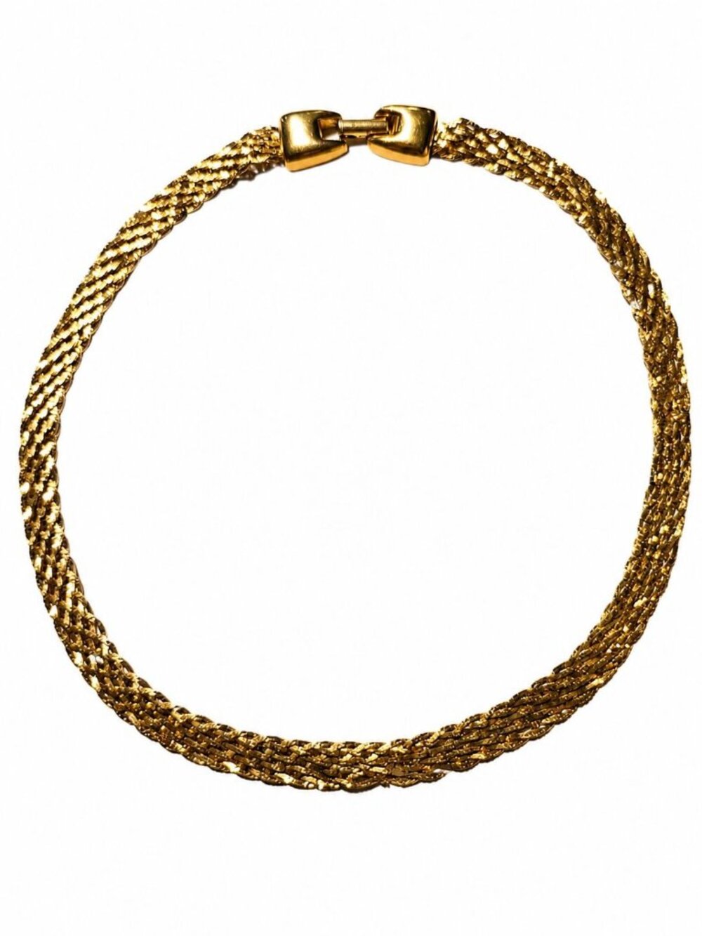 Vtg 1970s Napier Woven Multi-strand Barrel Clasp Braided Liquid Gold Mesh Collar
